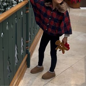 Janie and Jack Red and Navy Plaid Cape with Faux Fur Collar